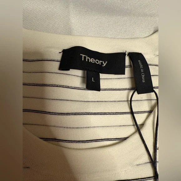 Theory Stripe Rib Dress in Ivory/Black Glossed‎ size large NWT - Picture 7 of 14